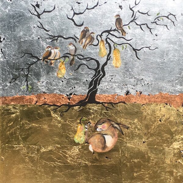 Hare Dreaming of Pear with Sparrows, Sally Bruce Richards, Greengallery